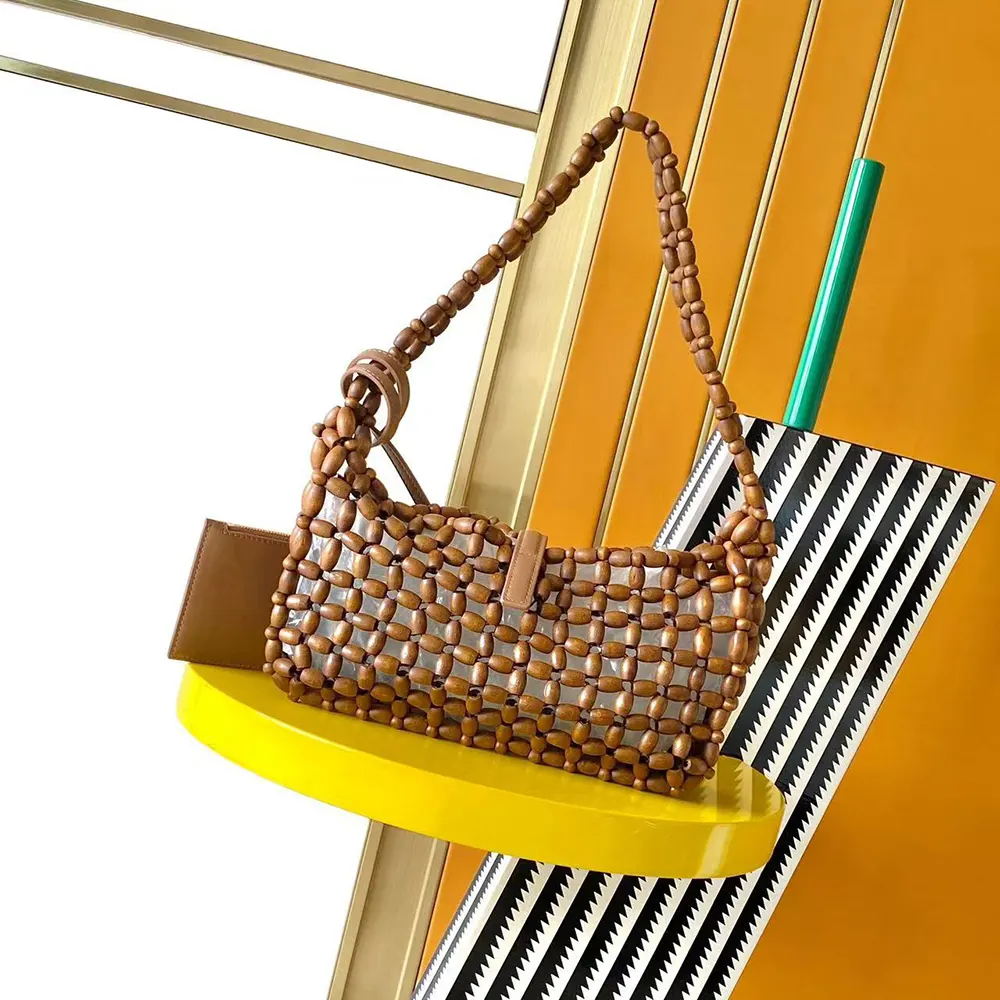Saint Laurent YSL Women Le 5 À 7 In Wood Beads-Brown 862997KA