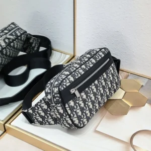 Dior Men Safari Belt Bag Beige and Black Dior Oblique Jacquard