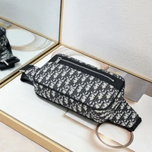 Dior Men Safari Belt Bag Beige and Black Dior Oblique Jacquard