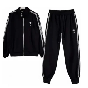 Dior Men Black & White Tracksuit with Iconic Stripes & Bee Embroidery
