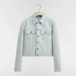 Dior Women Cropped Jacket Light Blue Dior Oblique Washed Cotton Denim