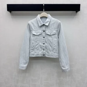 Dior Women Cropped Jacket Light Blue Dior Oblique Washed Cotton Denim