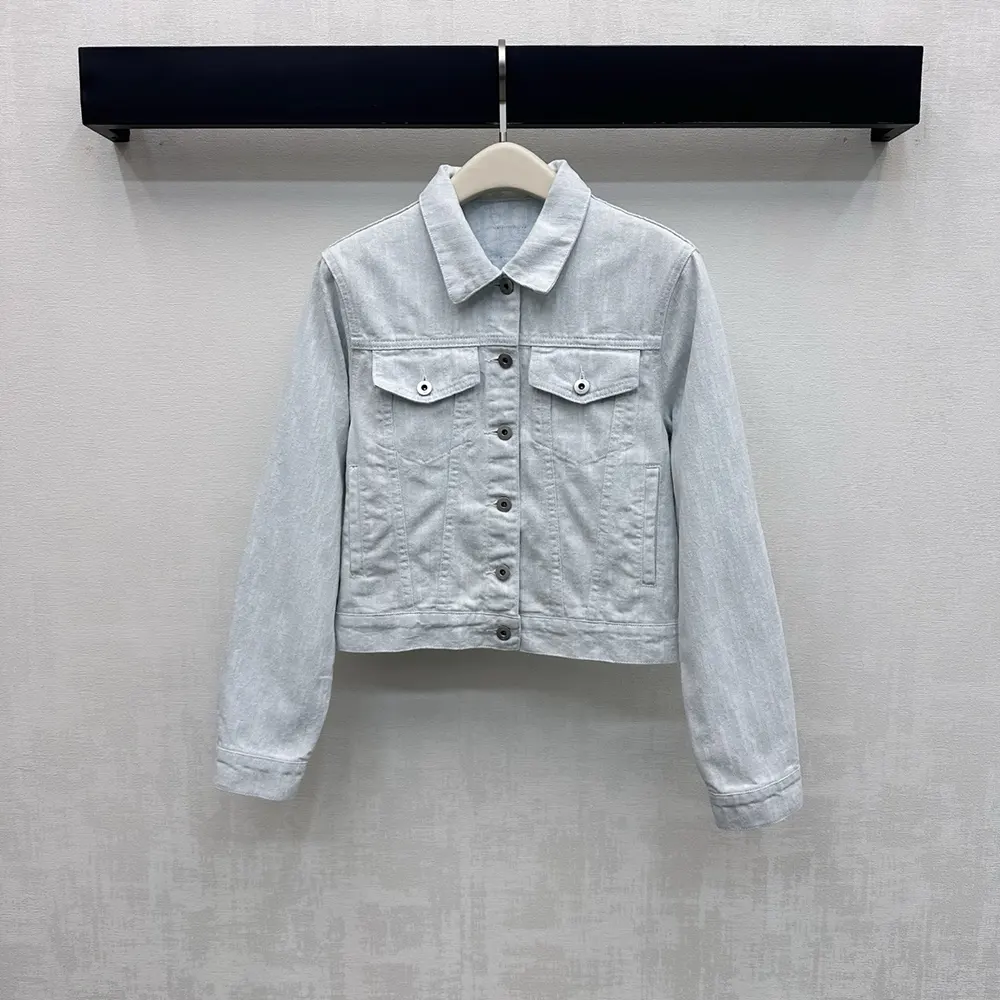 Dior Women Cropped Jacket Light Blue Dior Oblique Washed Cotton Denim