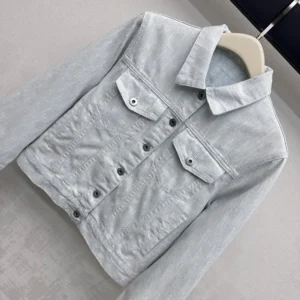 Dior Women Cropped Jacket Light Blue Dior Oblique Washed Cotton Denim