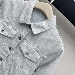 Dior Women Cropped Jacket Light Blue Dior Oblique Washed Cotton Denim