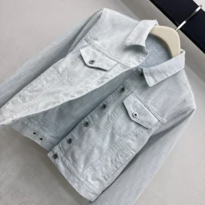 Dior Women Cropped Jacket Light Blue Dior Oblique Washed Cotton Denim