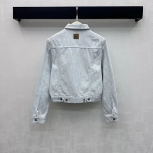 Dior Women Cropped Jacket Light Blue Dior Oblique Washed Cotton Denim