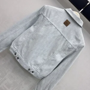 Dior Women Cropped Jacket Light Blue Dior Oblique Washed Cotton Denim