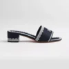 Dior Women Dentelle Heeled Slide Navy Blue Dior Oblique Embroidered Cotton and White Lace