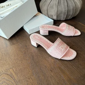 Dior Women Dioramour Dior Dentelle Heeled Slide Soupir Pink Dior Oblique Embroidered Cotton and White Lace