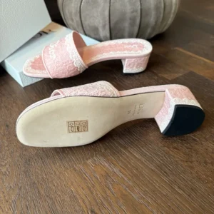 Dior Women Dioramour Dior Dentelle Heeled Slide Soupir Pink Dior Oblique Embroidered Cotton and White Lace