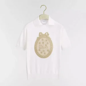 Dior Women Dioriviera Dior Médaillon Short-Sleeved Sweater Ecru Silk Knit 644S10A6876
