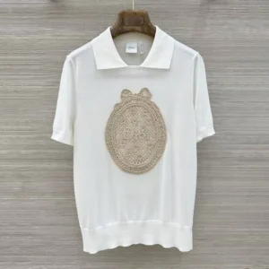 Dior Women Dioriviera Dior Médaillon Short-Sleeved Sweater Ecru Silk Knit 644S10A6876