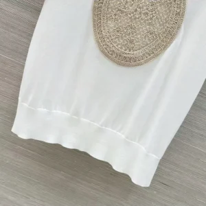 Dior Women Dioriviera Dior Médaillon Short-Sleeved Sweater Ecru Silk Knit 644S10A6876