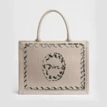 Dior Women Dioriviera Medium Dior Book Tote with Strap Beige Dior Painted Ribbon Embroidery