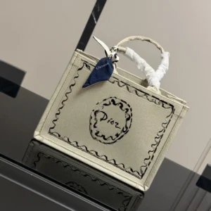 Dior Women Dioriviera Medium Dior Book Tote with Strap Beige Dior Painted Ribbon Embroidery