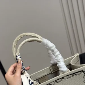 Dior Women Dioriviera Medium Dior Book Tote with Strap Beige Dior Painted Ribbon Embroidery