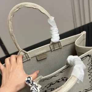 Dior Women Dioriviera Medium Dior Book Tote with Strap Beige Dior Painted Ribbon Embroidery