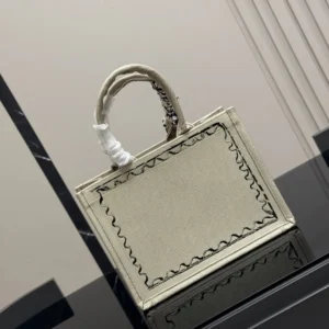 Dior Women Dioriviera Medium Dior Book Tote with Strap Beige Dior Painted Ribbon Embroidery