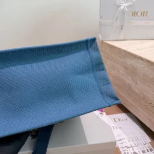 Dior Women Dioriviera Medium Dior Book Tote with Strap Blue-Greige Dior Painted Ribbon Embroidery