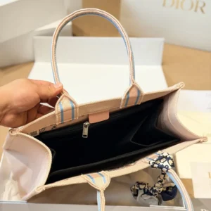 Dior Women Dioriviera Medium Dior Book Tote with Strap Pink Multicolor Dior Arabesque Embroidery