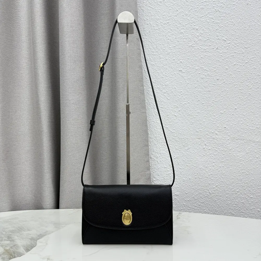 Dior Women Médaillon Envelope Pouch with Strap Black and Myosotis Blue Grained Calfskin