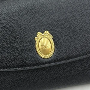 Dior Women Médaillon Envelope Pouch with Strap Black and Myosotis Blue Grained Calfskin