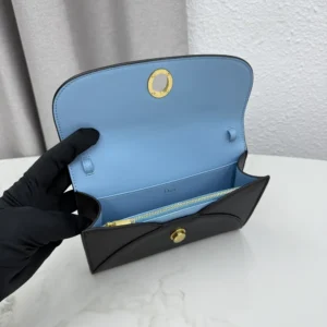 Dior Women Médaillon Envelope Pouch with Strap Black and Myosotis Blue Grained Calfskin