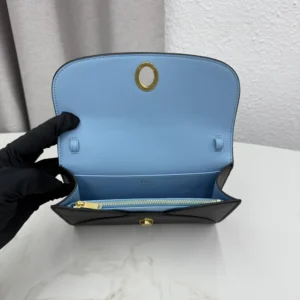 Dior Women Médaillon Envelope Pouch with Strap Black and Myosotis Blue Grained Calfskin