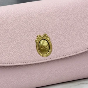Dior Women Médaillon Envelope Pouch with Strap Rose Tendre and Gris Pietro Grained Calfskin