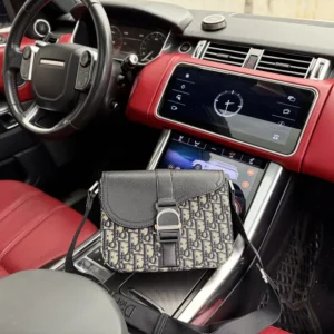 Dior Women Saddle Heritage Messenger Bag with Flap Beige and Black Dior Oblique Jacquard