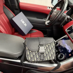 Dior Women Saddle Heritage Messenger Bag with Flap Beige and Black Dior Oblique Jacquard
