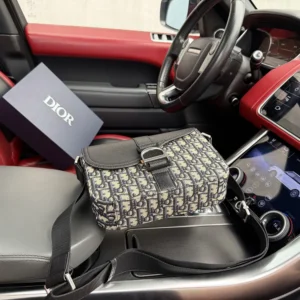 Dior Women Saddle Heritage Messenger Bag with Flap Beige and Black Dior Oblique Jacquard