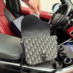 Dior Women Saddle Heritage Messenger Bag with Flap Beige and Black Dior Oblique Jacquard