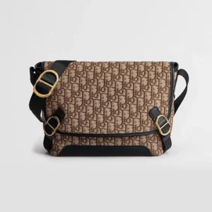 Dior Women Small Dior Jett Messenger Bag with Flap Brown Dior Oblique Jacquard