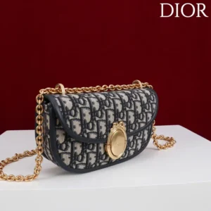 Dior Women Small Dior Médaillon Flap Bag with Chain Blue Dior Oblique Jacquard