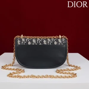 Dior Women Small Dior Médaillon Flap Bag with Chain Blue Dior Oblique Jacquard
