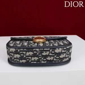 Dior Women Small Dior Médaillon Flap Bag with Chain Blue Dior Oblique Jacquard
