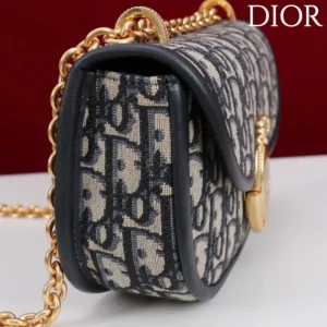 Dior Women Small Dior Médaillon Flap Bag with Chain Blue Dior Oblique Jacquard