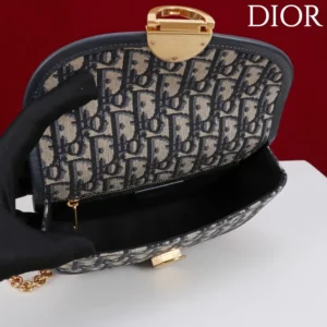 Dior Women Small Dior Médaillon Flap Bag with Chain Blue Dior Oblique Jacquard