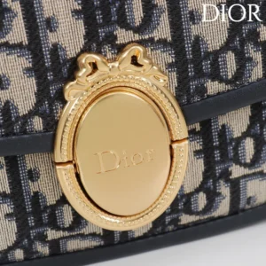 Dior Women Small Dior Médaillon Flap Bag with Chain Blue Dior Oblique Jacquard