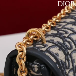 Dior Women Small Dior Médaillon Flap Bag with Chain Blue Dior Oblique Jacquard