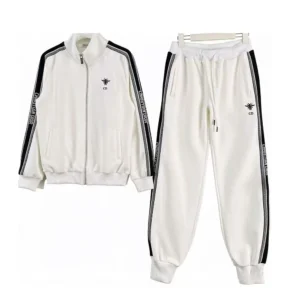 Dior Men White & Black Tracksuit with Iconic Stripes & Bee Embroidery