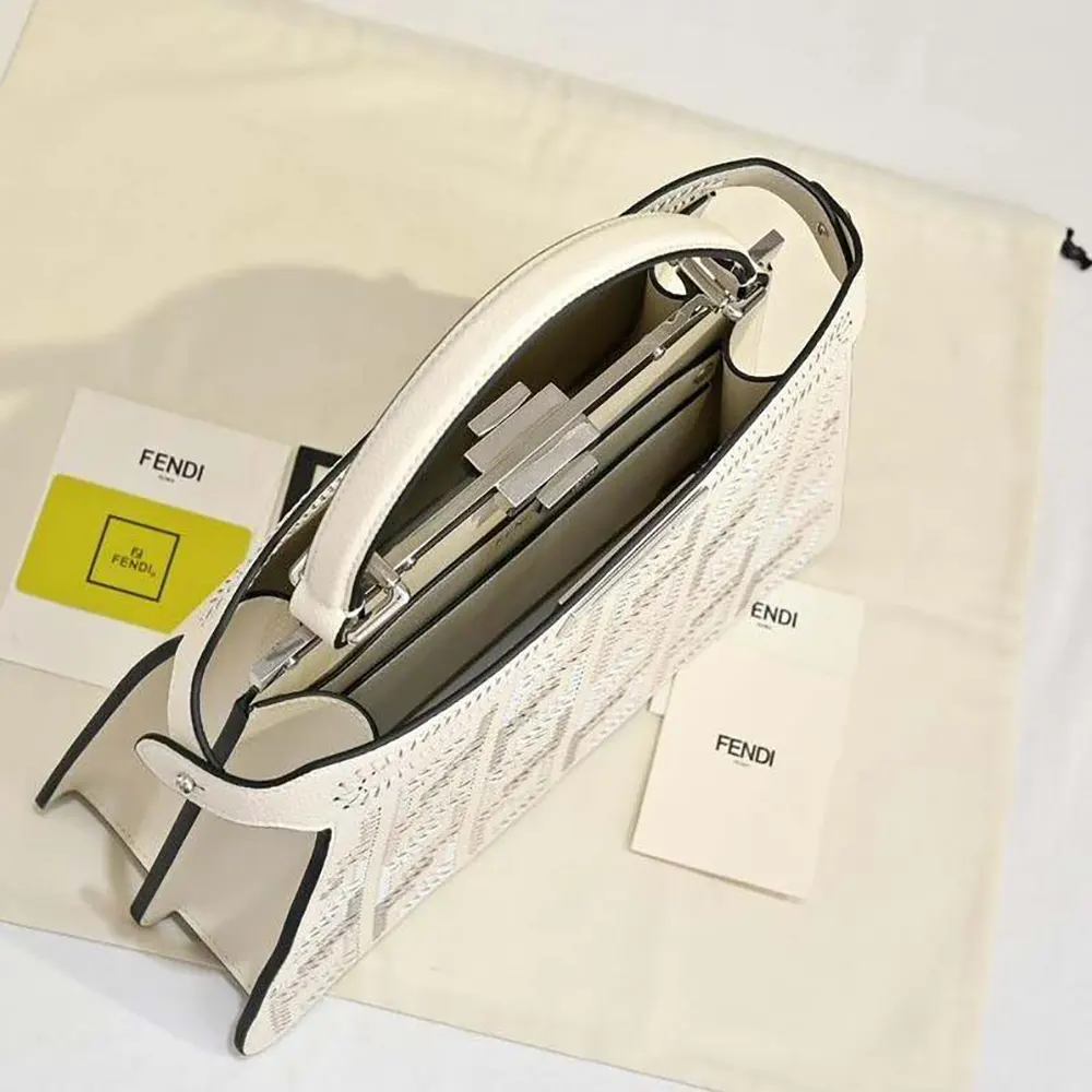 Fendi Women Peekaboo ISeeU Small Beige Leather Bag with FF Interlacing 5 Fendi Women Peekaboo ISeeU Small Beige Leather Bag with FF Interlacing - Image 5