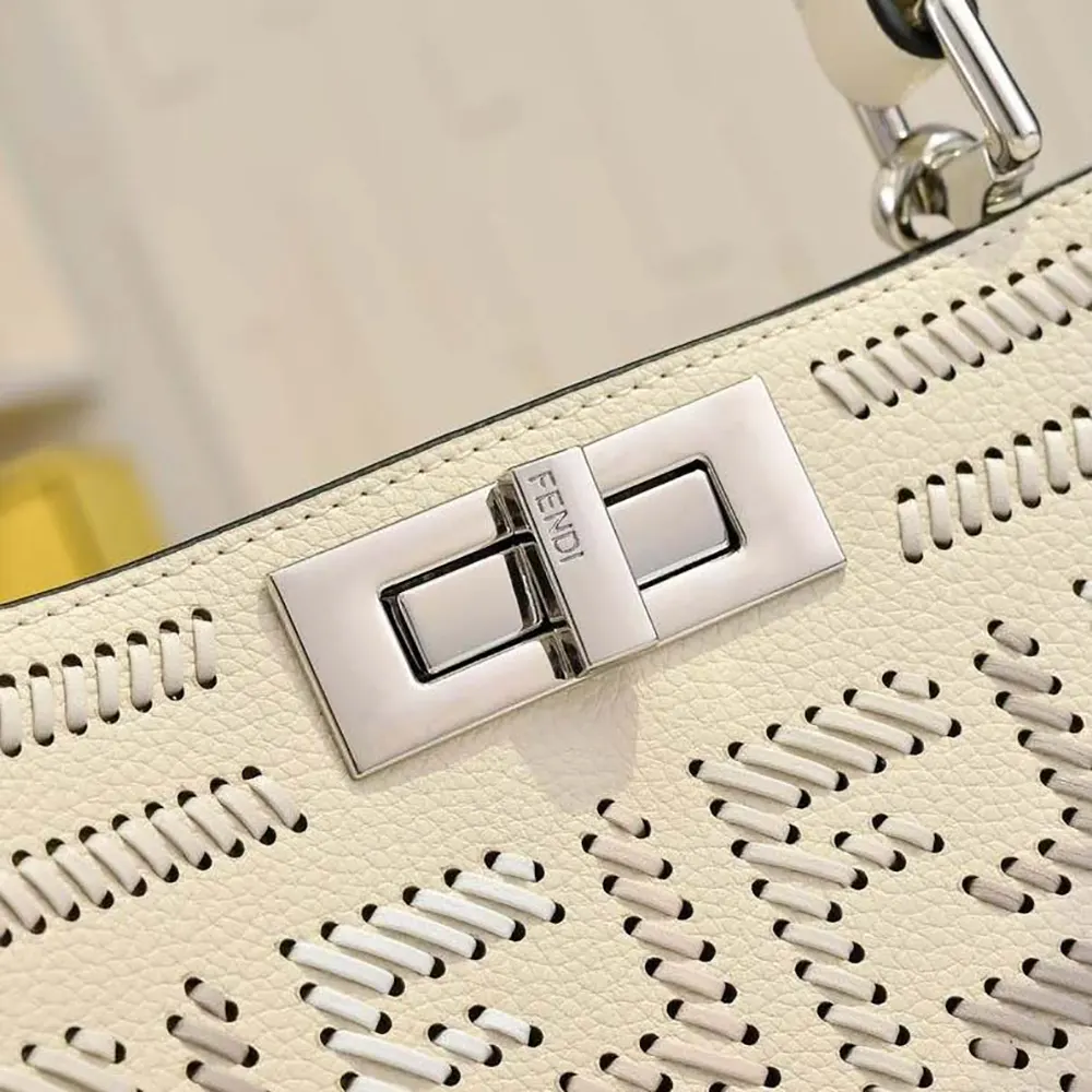 Fendi Women Peekaboo ISeeU Small Beige Leather Bag with FF Interlacing 4 Fendi Women Peekaboo ISeeU Small Beige Leather Bag with FF Interlacing - Image 4
