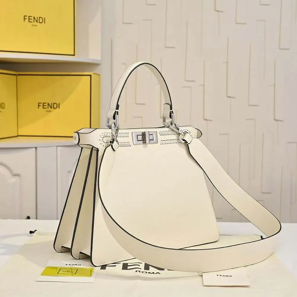 Fendi Women Peekaboo ISeeU Small Beige Leather Bag with FF Interlacing 3 Fendi Women Peekaboo ISeeU Small Beige Leather Bag with FF Interlacing - Image 3