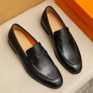 Hermes Men Honore Loafer in Calfskin-Black H232903ZA02400