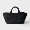 Prada Women Large Crochet Tote Bag with Leather Details-Black 1BG635