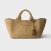 Prada Women Large Crochet Tote Bag with Leather Details-Natural 1BG635