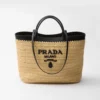 Prada Women Medium Crochet and Leather Tote Bag-Black 1BG499